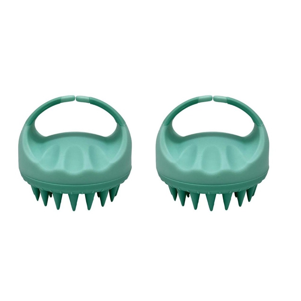 SLF Scalp Massager Set of 2 Teal Green Silicone Hair Scrubber Exfoliating Brush